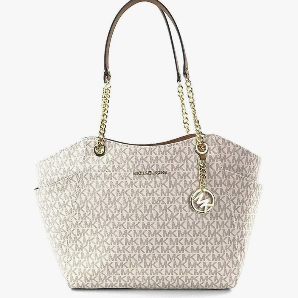 Michael Kors Cream and Gold Tote Bag with Chain Handles